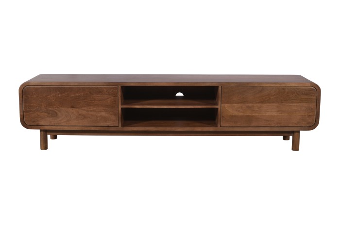 Duża szafka RTV 210 cm z litego drewna mango retro PRL mid-century – kolor orzech włoski BC-05-MWL