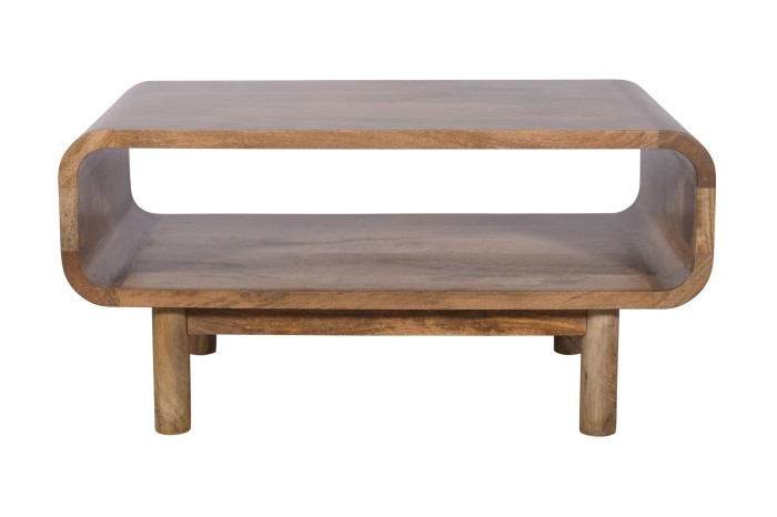 Stolik kawowy / ława PRL z półką z litego drewna mango 90×50 cm  kolor mango karmel  BC-03-CR