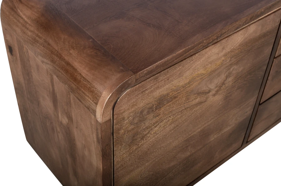 Komoda BC-08-MWL 160 cm z drewna mango – 3 szuflady i 2 drzwi, komoda Retro, Mid-Century Modern, kolor Orzech Włoski