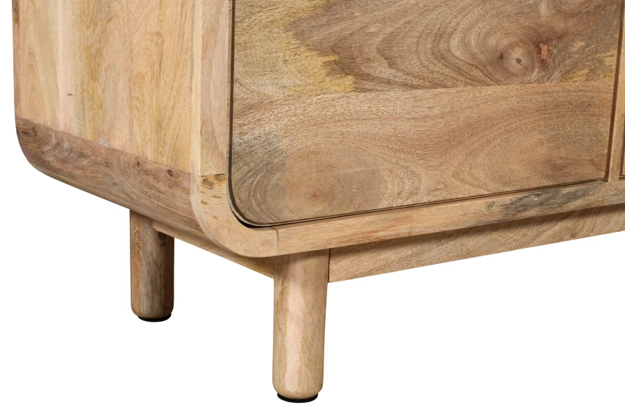 Komoda drewniana BC-08-MN 160 cm z drewna mango – 3 szuflady i 2 drzwi, styl Retro i Mid-Century Modern, Naturalna