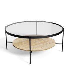 Okrągły stolik kawowy z półką i szklanym blatem SH-74-MN