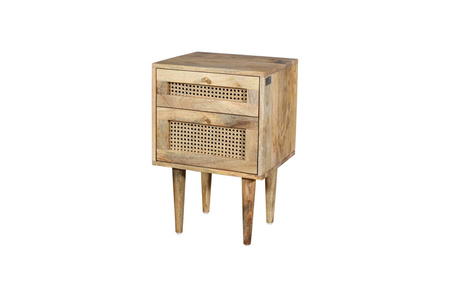 Drewniana szafka nocna z szufladami zdobionymi plecionką wiedeńską VN-04-MN