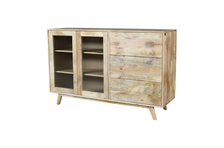 Minimalistyczna komoda skandynawska ze szkłem ryflowanym z naturalnego drewna mango ST-25-MN