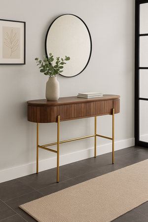 Toaletka, konsola z lamelami z ciemnego drewna HS-01-MWL