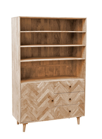 Drewniany regał z naturalnego drewna mango z drzwiczkami i szufladami PQ-PR16-MN