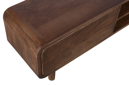 Duża szafka RTV 210 cm z litego drewna mango retro PRL mid-century – kolor orzech włoski BC-05-MWL