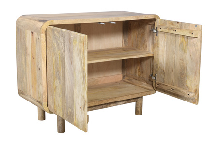 Komoda z drzwiczkami z litego drewna mango mid-century retro PRL – kolor mango naturalne BC-02-MN