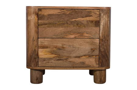 Szafka nocna drewniana japandi z litego drewna mango z zaokrąglonymi narożnikami i szufladami – karmel RM-09-CR