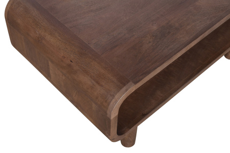 Stolik kawowy z półką w stylu PRL z litego drewna mango 90×50 cm – orzech włoski, BC-03-MWL