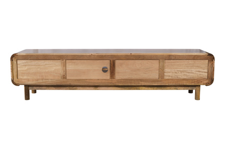 Szafka RTV XXL 210 cm z litego drewna mango retro PRL mid-century – karmel BC-05-CR