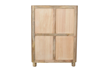 Komoda wysoka z litego drewna mango 100×40×135 w stylu japandi, zaokrąglone narożniki, pełne drewniane drzwi i półki – kolor naturalny RM-08-MN