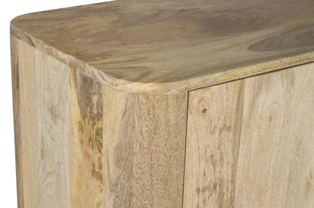 Komoda wysoka z litego drewna mango 100×40×135 w stylu japandi, zaokrąglone narożniki, pełne drewniane drzwi i półki – kolor naturalny RM-08-MN