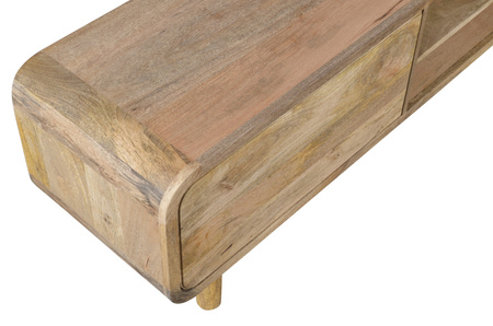 Szeroka szafka RTV 210 cm z litego drewna mango retro PRL mid-century – kolor naturalny BC-05-MN