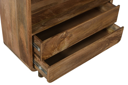 Regał drewniany z litego drewna mango 200 cm w stylu PRL retro mid-century – karmel BC-04-CR