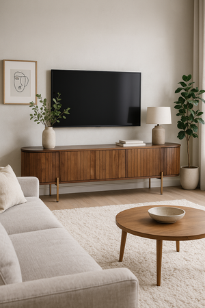 Drewniana szafka RTV z lamelami w stylu classic modern HS-07-MWL