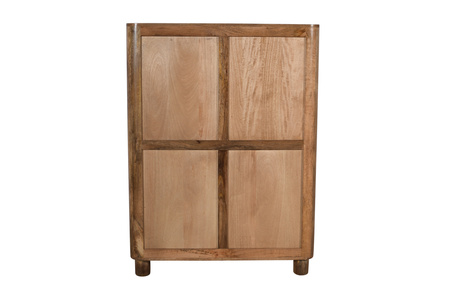 Bieliźniarka z litego drewna mango 100×40×135 w stylu japandi z zaokrąglonymi narożnikami i pełnymi drewnianymi drzwiczkami – kolor karmel RM-08-CR