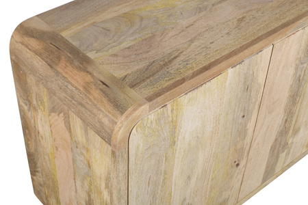 Komoda drewniana mango 180 cm z litego drewna z czterema drzwiczkami w stylu retro PRL mid-century – kolor naturalny, BC-01-MN