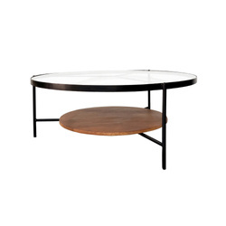 Industrialny stolik kawowy z półką i szklanym blatem SH-74-MWL