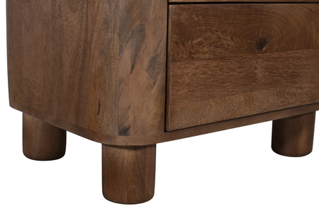 Szafka nocna drewniana, pomocnik drewniany mango japandi z litego drewna, zaokrąglone narożniki, dwie szuflady – kolor orzech włoski RM-09-MWL