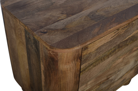 Szafka nocna drewniana japandi z litego drewna mango z zaokrąglonymi narożnikami i szufladami – karmel RM-09-CR