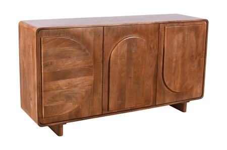 Komoda z drewna mango ED-01-MWL, fronty wypukłe, kolor orzech włoski, 150x40x80 cm