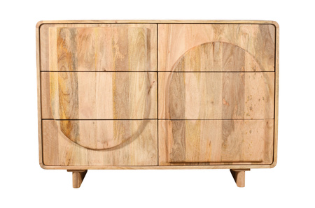 Pojemna komoda ED-03-MN z drewna mango naturalnego, fronty 3D, 6 szuflad, 120×40×85 cm