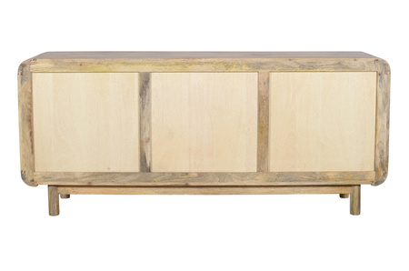 Komoda drewniana mango 180 cm z litego drewna z czterema drzwiczkami w stylu retro PRL mid-century – kolor naturalny, BC-01-MN