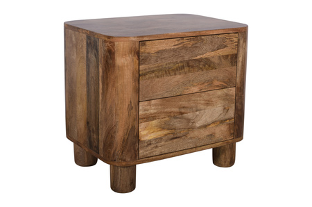 Szafka nocna drewniana japandi z litego drewna mango z zaokrąglonymi narożnikami i szufladami – karmel RM-09-CR