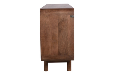 Komoda 180 cm z litego drewna mango retro PRL mid-century z czterema drzwiczkami – orzech włoski BC-01-MWL