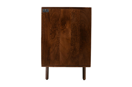 Szafka RTV z naturalnego drewna Mango w kolorze orzech włoski ze szkłem ryflowanym ST-24-MWL