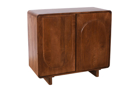 Komoda do salonu ED-02-MWL z litego drewna mango, kolor orzech włoski geometryczne fronty 3D, 90×40×80 cm