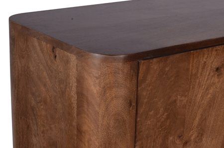 Szafka wysoka 100×40×135 z litego drewna mango w stylu japandi, zaokrąglone narożniki, drewniane drzwi i półki – kolor orzech włoski RM-08-MWL