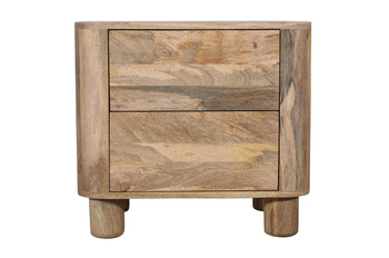 Szafka nocna drewniana minimalistyczna mango japandi lite drewno z zaokrąglonymi narożnikami i dwoma szufladami – kolor mango naturale RM-09-MN
