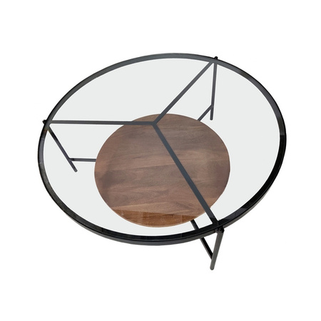 Industrialny stolik kawowy z półką i szklanym blatem SH-74-MWL