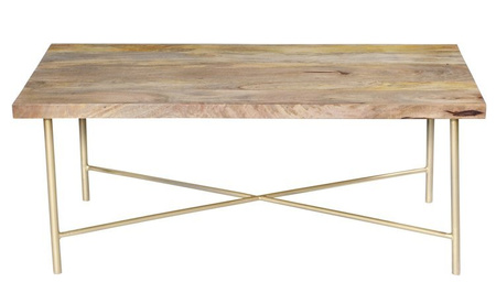 Drewniany stolik kawowy na złotym stelażu RG-06-MN