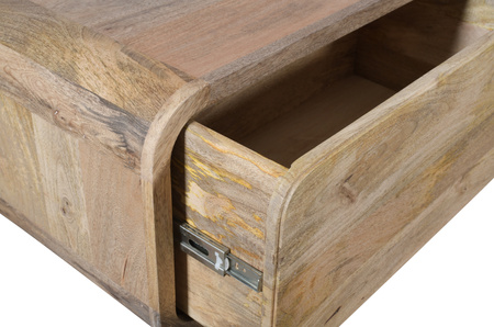 Szeroka szafka RTV 210 cm z litego drewna mango retro PRL mid-century – kolor naturalny BC-05-MN