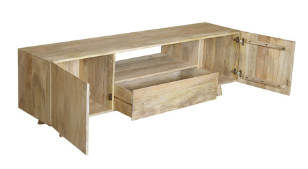 Prosta szafka RTV pod telewizor z naturalnego drewna Mango na skośnych nóżkach ST-23-MN