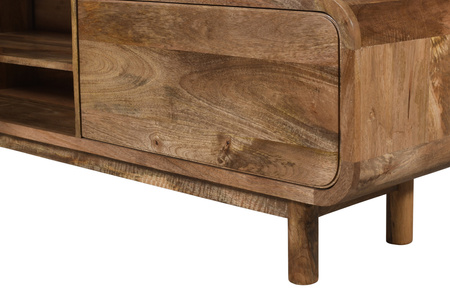 Szafka RTV XXL 210 cm z litego drewna mango retro PRL mid-century – karmel BC-05-CR