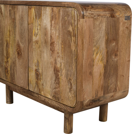 Komoda drewniana z drzwiczkami z litego drewna mango retro PRL mid-century – kolor karmel BC-02-CR