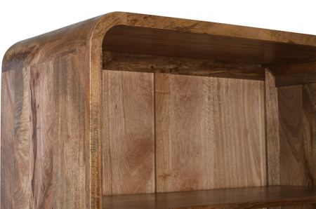 Regał drewniany z litego drewna mango 200 cm w stylu PRL retro mid-century – karmel BC-04-CR