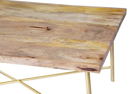 Drewniany stolik kawowy na złotym stelażu RG-06-MN