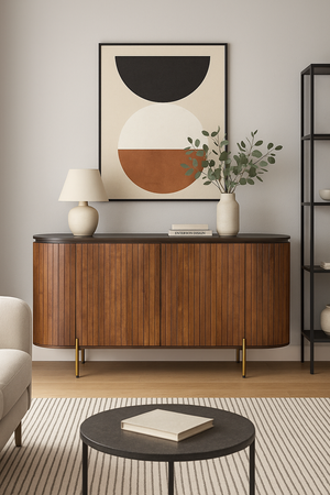 Duża komoda z półkami wykonana z ciemnego drewna Mango. HS-02-MWL