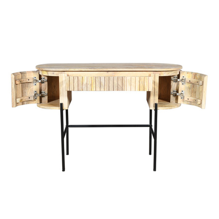 Drewniane biurko Mango z lamelami na metalowym stelażu HS-06-MN