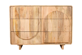 Pojemna komoda ED-03-MN z drewna mango naturalnego, fronty 3D, 6 szuflad, 120×40×85 cm