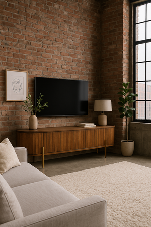 Drewniana szafka RTV z lamelami w stylu classic modern HS-07-MWL