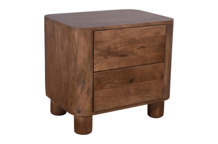 Szafka nocna drewniana, pomocnik drewniany mango japandi z litego drewna, zaokrąglone narożniki, dwie szuflady – kolor orzech włoski RM-09-MWL