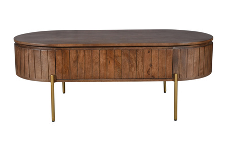 Stolik kawowy z lamelami i szufladą z drewna Mango w kolorze orzech włoski HS-11-MWL