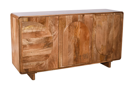 Komoda ED-01-CR z litego drewna mango w wybarwieniu karmelowym, rzeźbione fronty wypukłe, 150×40×80 cm