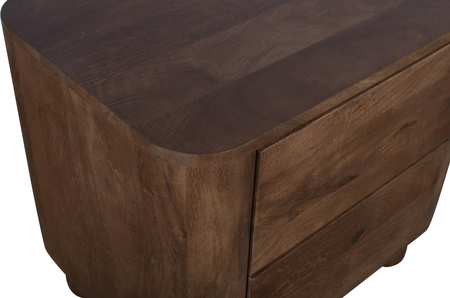 Szafka nocna drewniana, pomocnik drewniany mango japandi z litego drewna, zaokrąglone narożniki, dwie szuflady – kolor orzech włoski RM-09-MWL