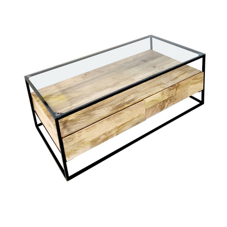 Loftowy stolik kawowy z szufladami i szklanym blatem SH-76-MN